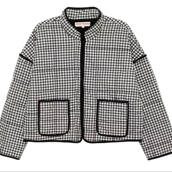 NEW Free People Chloe Jacket in Raven Black White Gingham Coat Size Large - Picture 3 of 11